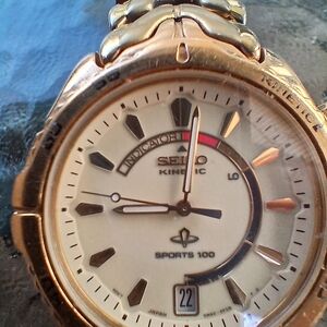 Seiko Gold-Tone Kinetic Sports 100 Watch with White Dial